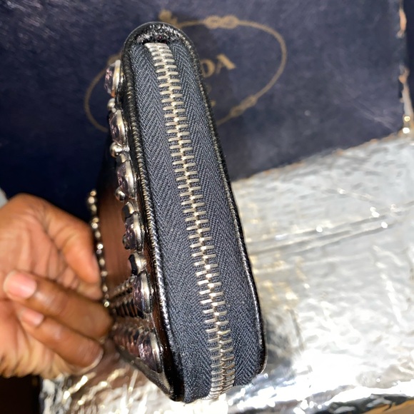 Prada Black Crystal Embellished Zip Around Wallet - Picture 11 of 15